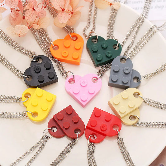 Collares de Corazón de Ladrillo para Parejas - Set de 2 Piezas, Joyería LEGO para Mujeres y Hombres, Regalo de San Valentín